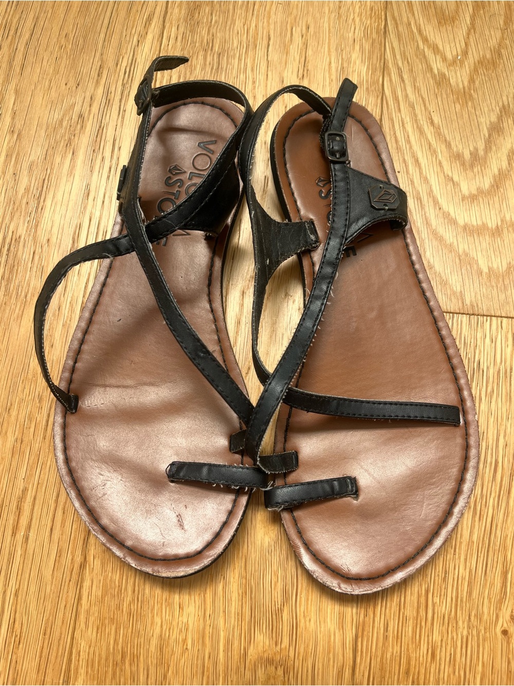 Volcom Black Strappy Leather Sandals